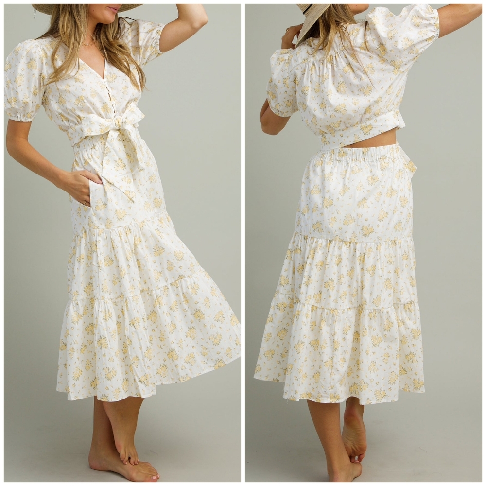 LAST 1❗️LUSH Ivory Floral 2-Piece Midi Skirt Set - Picture 6 of 11